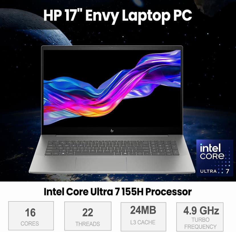 HP Envy 17.3" 4K Ultra 7 Business Laptop, 17.3" 4K UHD 3840 * 2160 Display, Intel Core Ultra 7 155H, 64GB DDR5 RAM, 2TB SSD, HDMI, Webcam, Backlit KB, Wi-Fi 7, W11P, Adata 512 External SSD Bundle