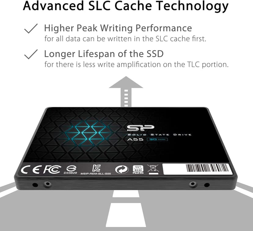 SP Silicon Power 4TB SSD 3D NAND A55 SLC Cache Performance Boost SATA III 2.5'' 7mm (0.28'') Internal Solid State Drive (SP004TBSS3A55S25)