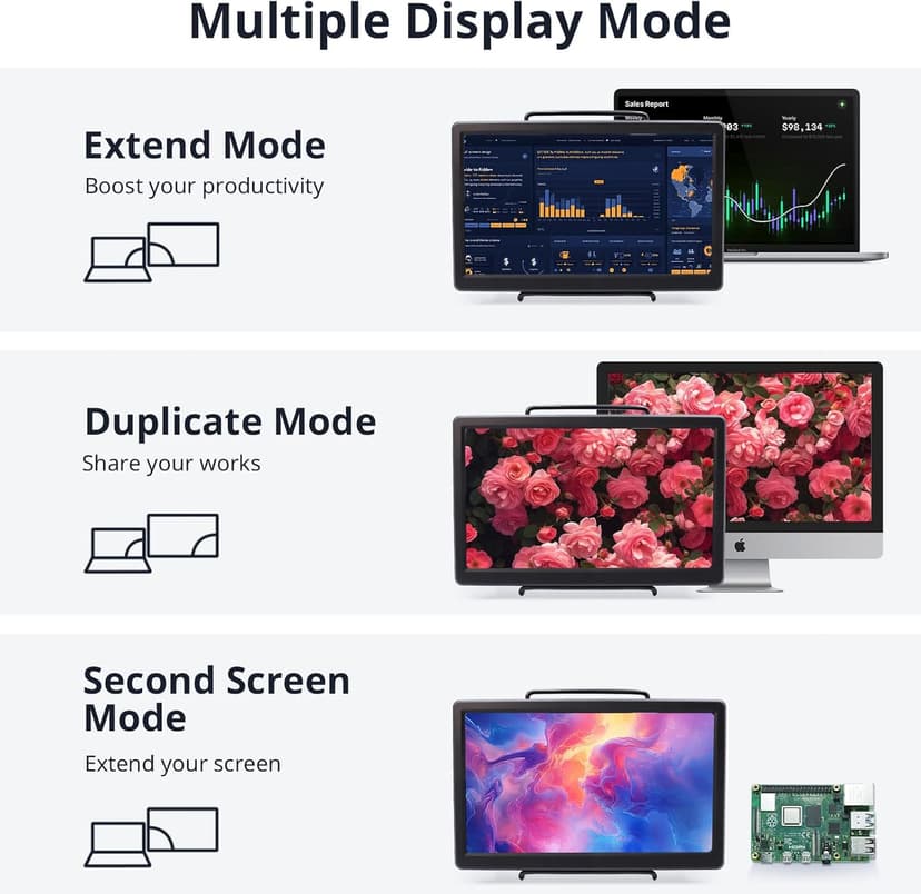 ELECROW 10.1 Inch Portable Monitor - IPS Capacitive Monitor with HD VGA Port，1920x1080P LCD Display Built-in Dual Speakers VESA Mount for Raspberry Pi 5/4/3, PS Xbox, Windows 11/10/8/7