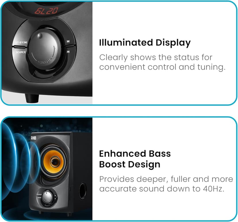 Acoustic Audio by Goldwood Bluetooth 2.1 Speaker System 2.1-Channel Home Theater Speaker System, Black (AA2170)