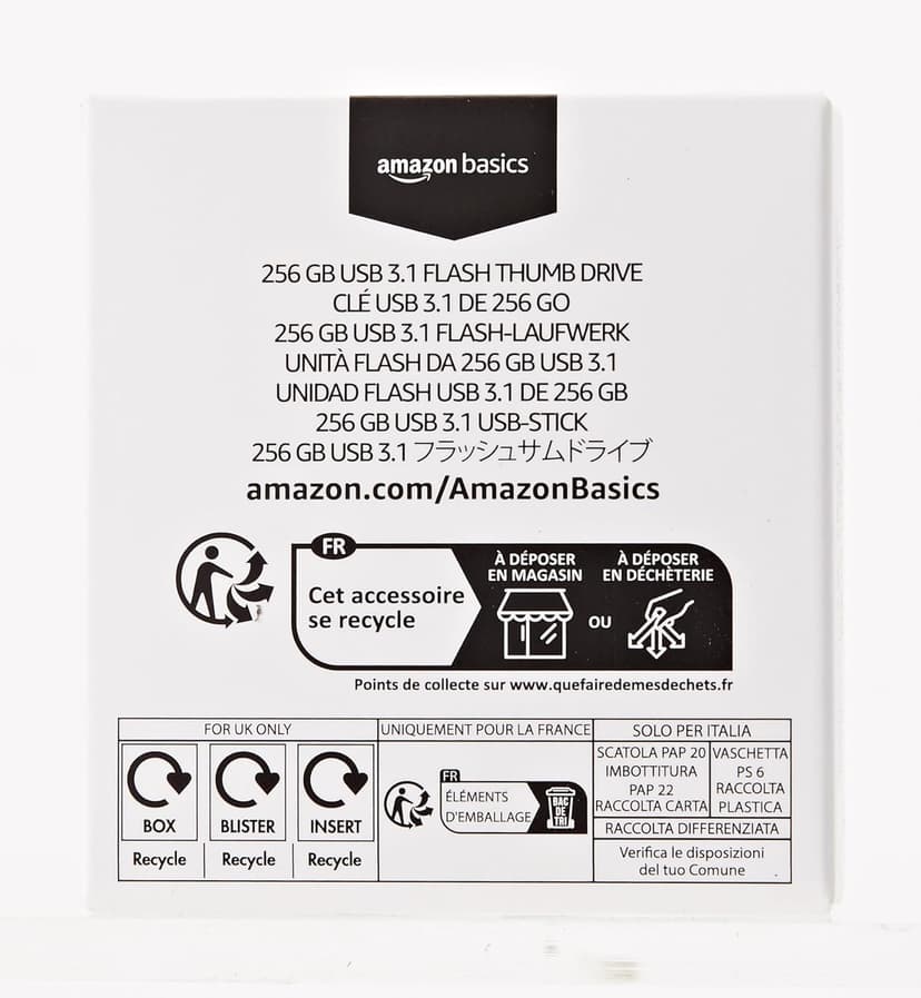 Amazon Basics 256 GB Ultra Fast USB 3.1 High Capacity Flash Drive for Data Transfer and Storage, Black