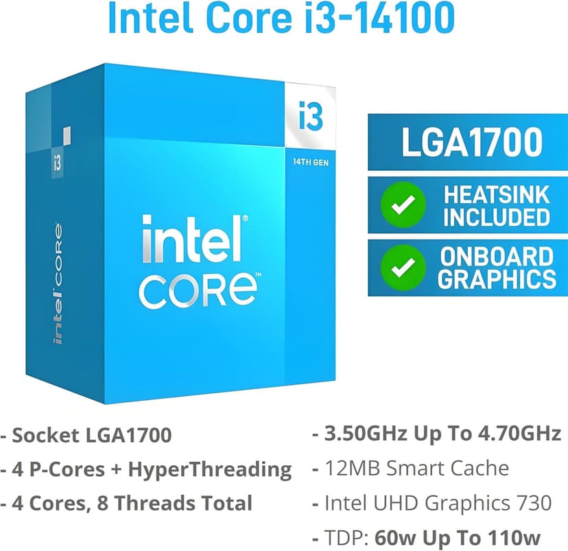 Dell Desktop Computers Tower PC for Home Business Student, 14th Gen Intel Core i3-14100 (Beat i5-12400), 32GB DDR5 RAM, 1TB PCIe SSD, WiFi 6, Bluetooth, Keyboard and Mouse, Windows 11 Pro