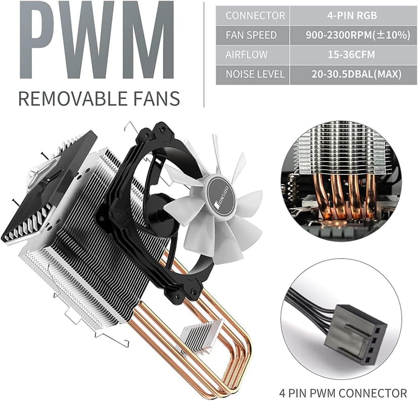 JONSBO CR1400 RGB CPU Air Cooler, 92mm PWM CPU Cooler with 4 Heat Pipes, Removable Computer PC Fans Easy to Install, Quiet Rainbow RGB Cooling Fan for Intel LGA 1851/1700/1200/1151, AMD AM4 AM5, Black