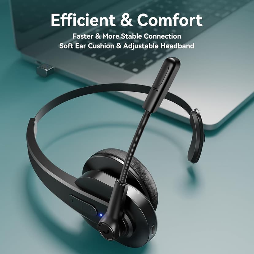 Bluetooth Headset with USB Dongle for Computer, Single-Ear Wireless Headset with Noise Cancelling Microphone for Office & Truckers, Bluetooth V5.2 with Mute Button for Work