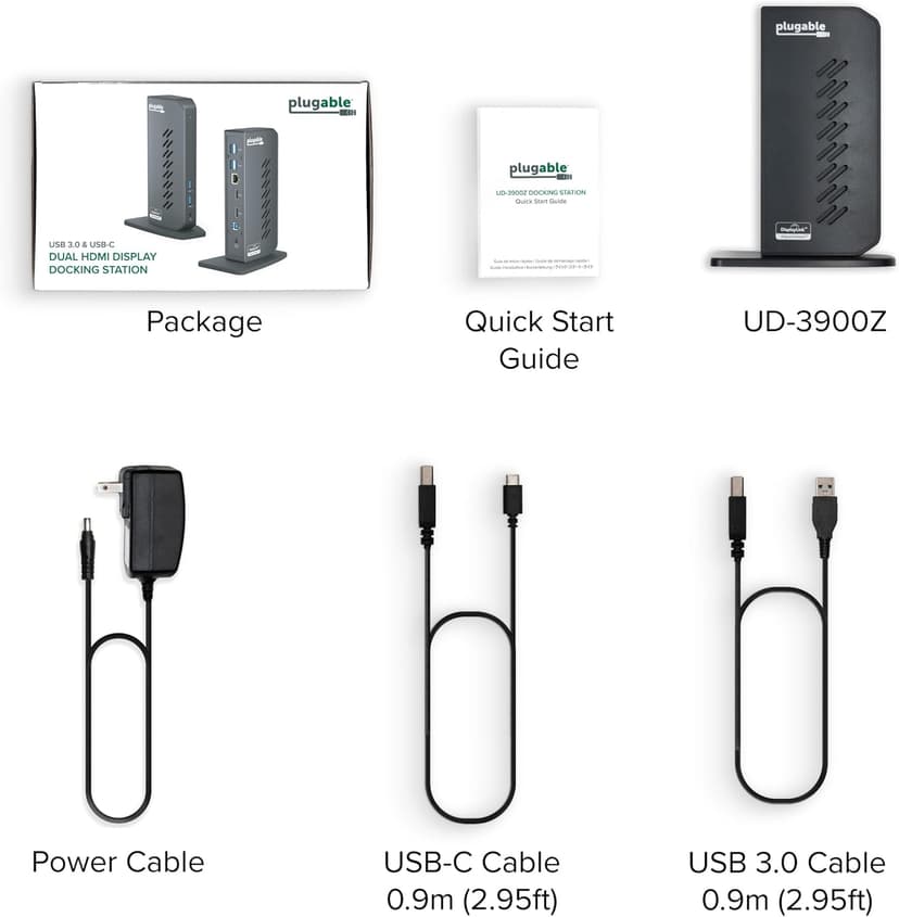 Plugable USB 3.0 and USB-C Universal Laptop Docking Station with 2 HDMI Ports for Windows, Mac (Driver Required), and ChromeOS. Gigabit Ethernet, Audio