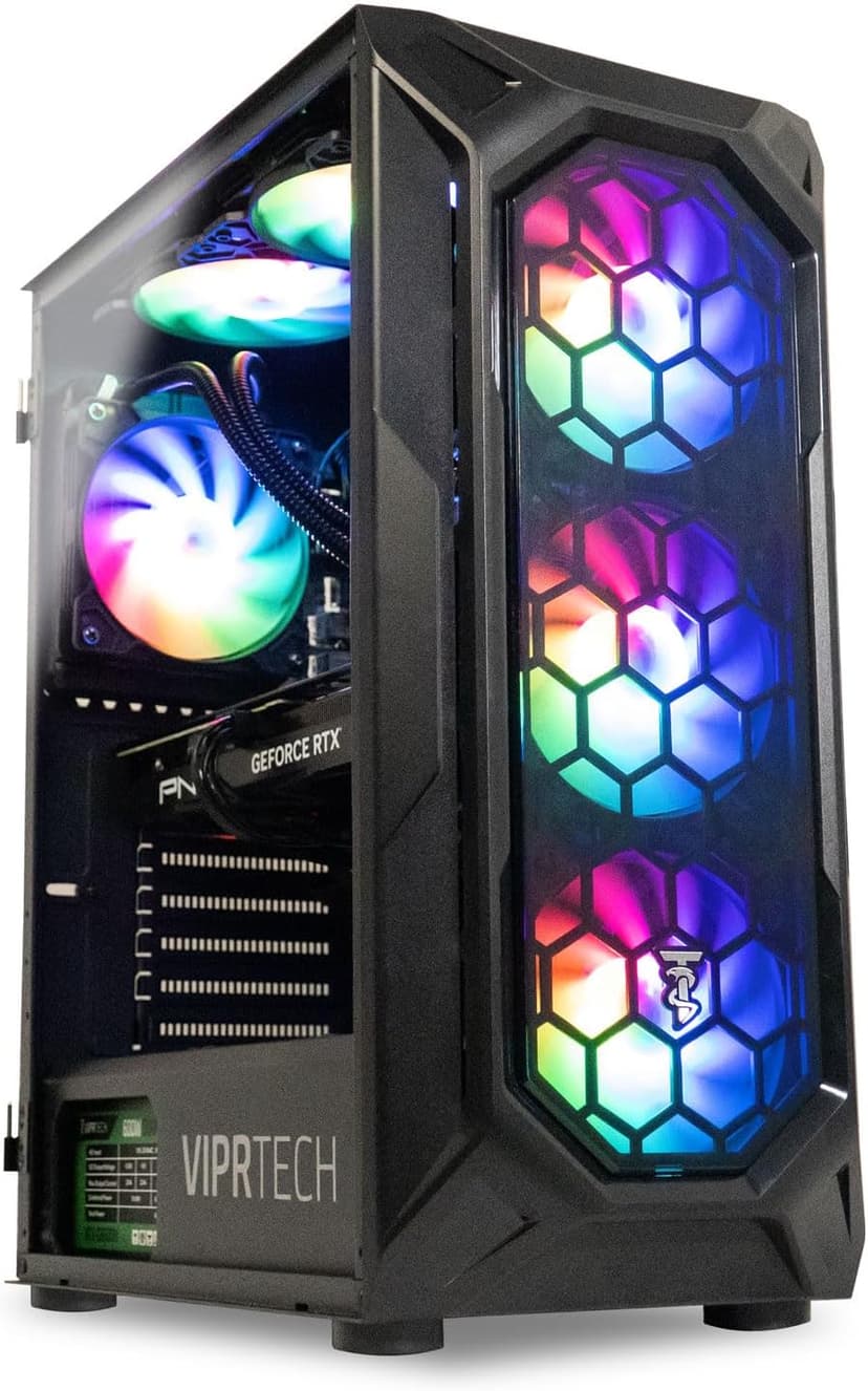 ViprTech Ghost 4.0 Liquid-Cooled PC - AMD Ryzen 7 (4.4Ghz Turbo), RTX 4060 Ti 8GB, 32GB DDR4 3200, 1TB NVMe SSD, VR-Ready, Streaming, WiFi, RGB, Win 11, Gaming Desktop Computer Prebuilt, Black