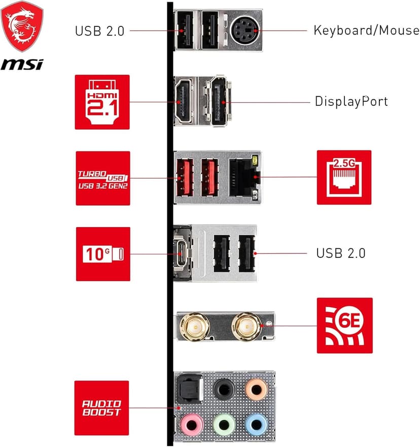 MSI B760 Gaming Plus WiFi V1 Motherboard, ATX - Supports Intel 14th, 13th & 12th Gen Core Processors, LGA 1700 - DDR5 Memory Boost 6800+MHz/OC, 2 x PCIe 4.0 x16, 2 x M.2 Gen4, 2.5G LAN, Wi-Fi 6E