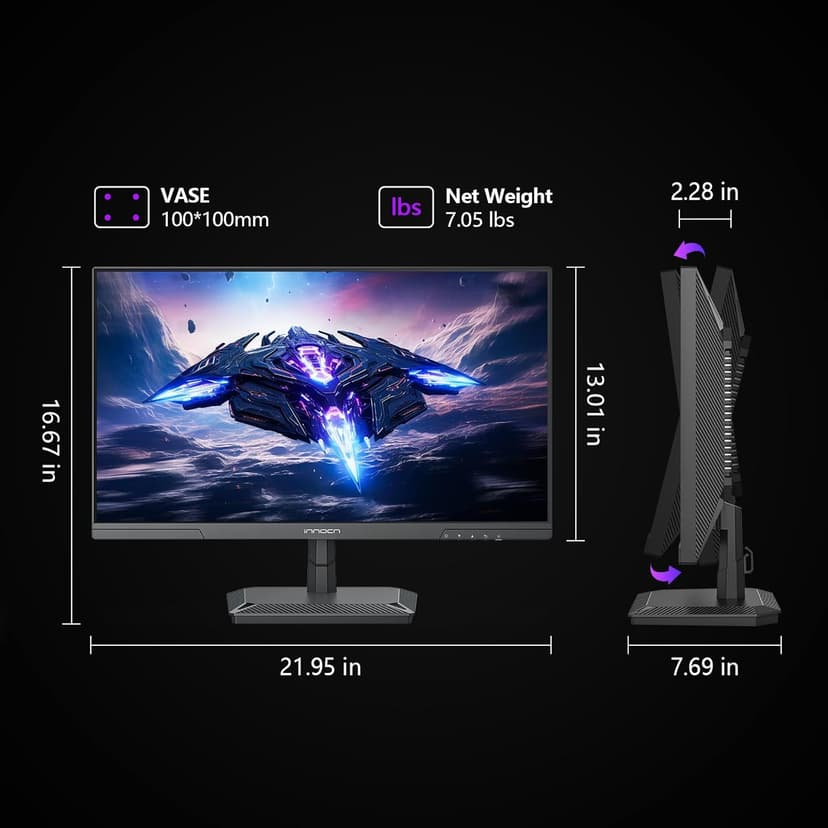 INNOCN 24.5" Gaming Monitor 1440p 240Hz QHD 2K PC Desktop Gaming Fast IPS HDMI 2.1 Display, DisplayPort, 1ms, Built-in Speaker, 25G2S