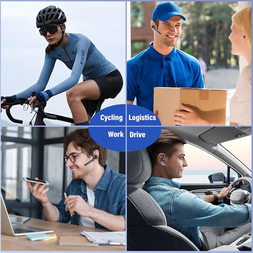 Bluetooth Headset, Wireless Bluetooth 5.3 Earpiece, 90Hrs Hands Free Headset with APTX HD Audio & Mute Button, Dual Noise Cancelling Mics, Single-Ear Headphone for Trucker/Business/Office/Gym