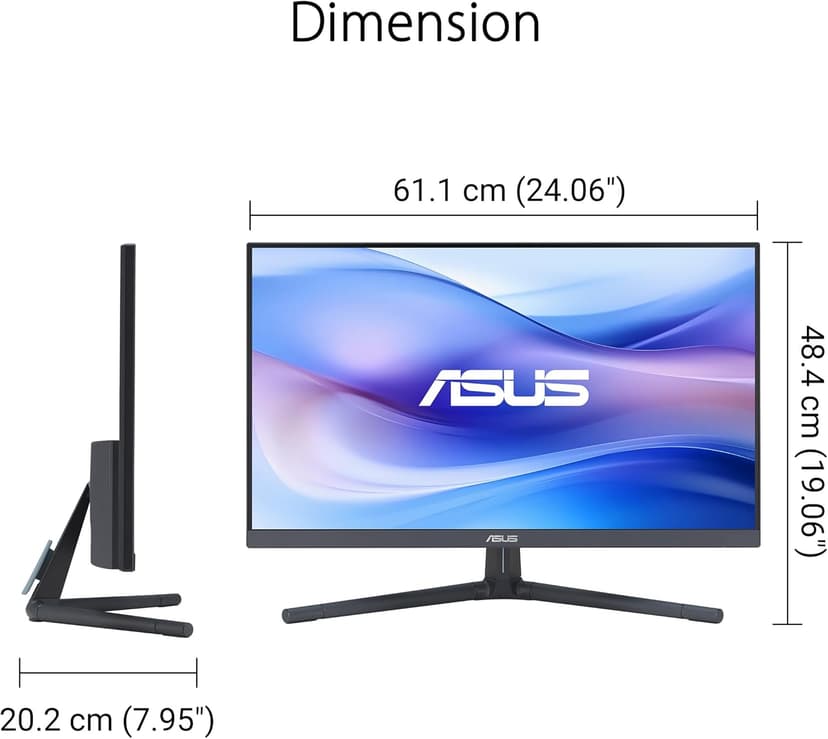 ASUS 27” 1080P Eye Care Monitor (VU279CFE-B) - Full HD, IPS, 100Hz, Adaptive-Sync, USB-C, Ambient Light Sensor, Height Adjustable, Cable Clip, EyeCare+ Technology, 3 Year Warranty, Quiet Blue Color