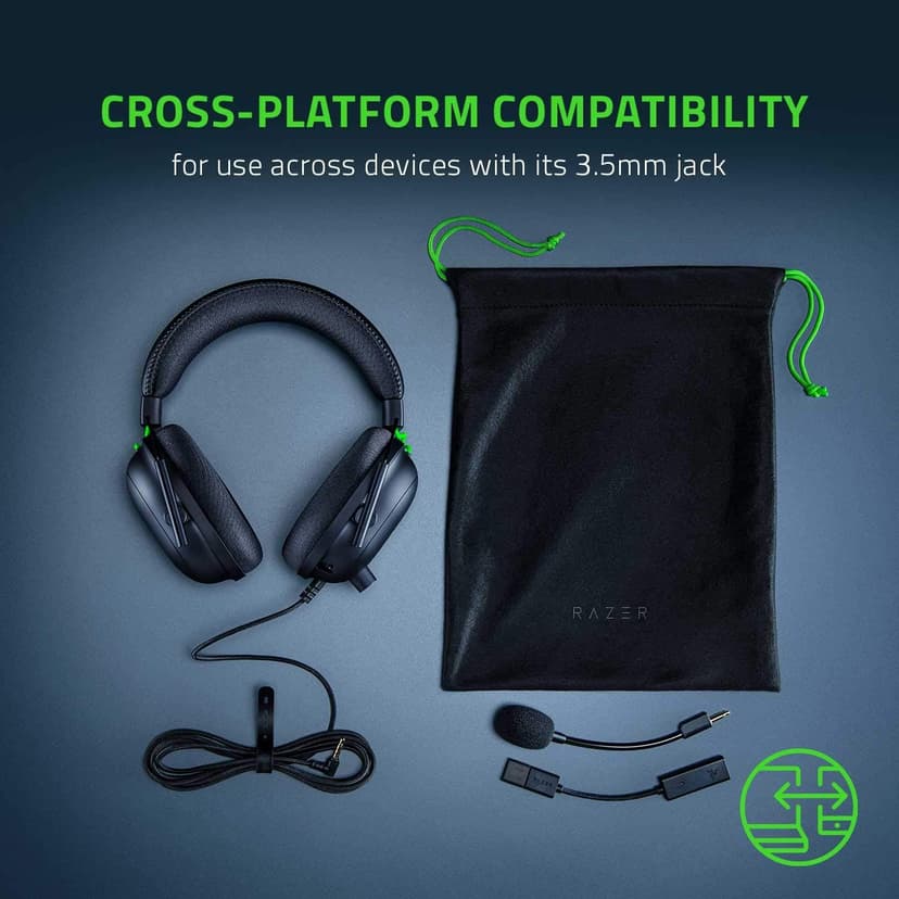 Razer BlackShark V2 Gaming Headset: THX 7.1 Spatial Surround Sound - 50mm Drivers - Detachable Mic - for PC, PS4, PS5, Switch, Xbox One, Xbox Series X|S - 3.5mm Audio Jack & USB DAC - Black