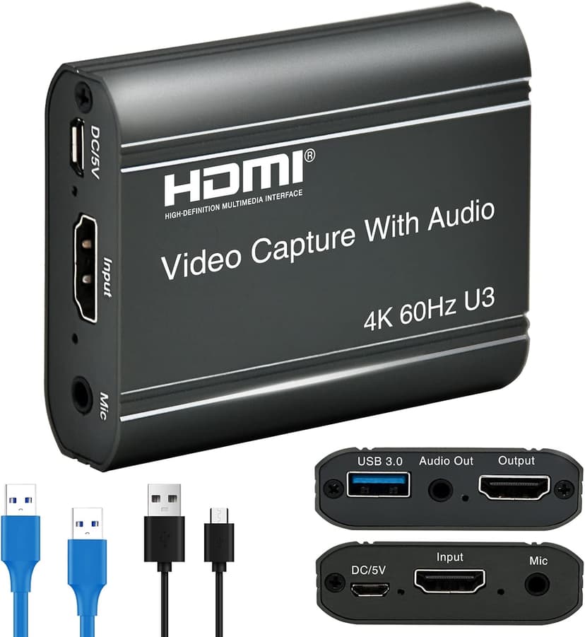 4K Video Capture Card, HDMI to USB 3.0 with Loopout for Nintendo Switch, 1080p 60fps Game Capture Device with Audio Output for Streaming, Xbox/PS4/PS5/PC, VLC/OBS/Amcap