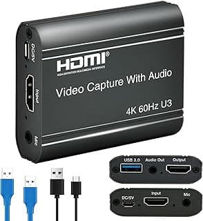 4K Video Capture Card, HDMI to USB 3.0 with Loopout for Nintendo Switch, 1080p 60fps Game Capture Device with Audio Output for Streaming, Xbox/PS4/PS5/PC, VLC/OBS/Amcap