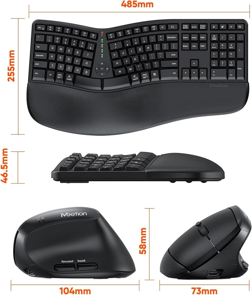 MEETION Ergonomic Wireless Keyboard and Mouse, Ergo Keyboard with Vertical Mouse, Split Cushioned Wrist Palm Rest, Natural Typing, Rechargeable, Full Size, Windows/Mac/Computer/Laptop, Black DirectorC