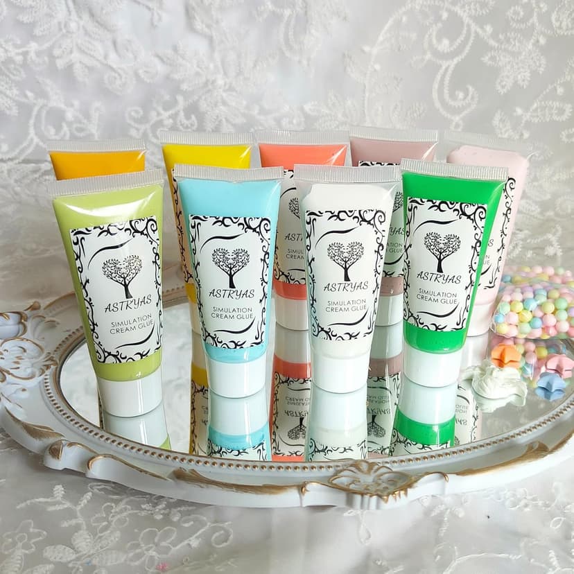 ASTRYAS Decoden Fake Cream Glue, 9 PCS Simulation Whipped Cream Clay Glue DIY Phone Case Kit Silicone Cream Adhesive Set with Plastic Decorating Mouth for Phone Handmade Craft,Crystal
