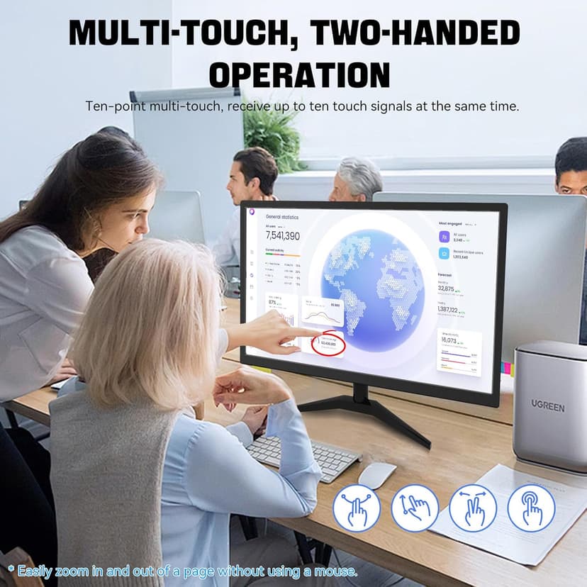 22" Touchscreen Monitor IPS FHD 1920x1080P PC Monitor, 10-Point Touch Screen Computer Display with HDMI VGA Ports, Built-in Speakers, VESA Wall Mountable, Black