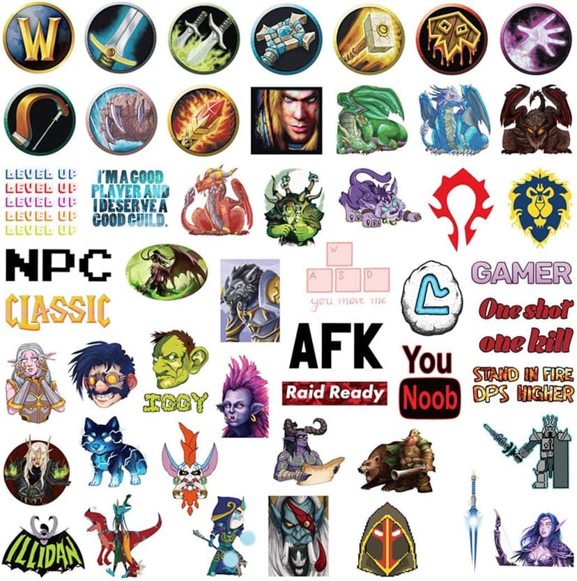 World of Warcraft Stickers for Water Bottles 50 Pcs Cute,Waterproof,Aesthetic,Trendy Stickers for Teens,Girls Perfect for Waterbottle,Laptop,Phone,Travel Extra Durable Vinyl
