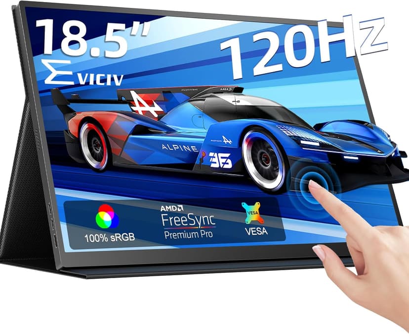 EVICIV 18.5” Portable Monitor Touchscreen | 120HZ 1ms Gaming Monitor | FreeSync, HDR | 400Nits | 1080P FHD IPS | 100% sRGB | VESA & Smart Case | Large Travel External Second Screen for Laptop, Switch