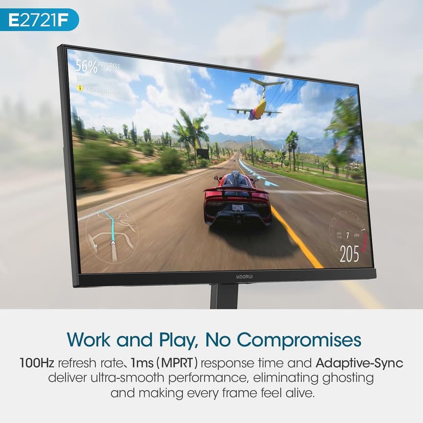 KOORUI 27 Inch QHD (2560x1440) IPS Ultra-Thin Computer Gaming Monitor, 100Hz Refresh Rate, DCI-P3 95%, FreeSync & G-Sync, 1ms MPRT, HDR10, VESA 100x100mm, Tilt Adjustable for Game and Work