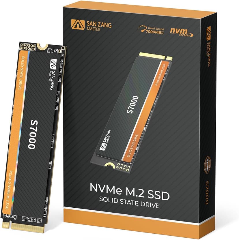 SAN ZANG MASTER 2TB SSD NVMe M.2 PCIe Gen 4x4, Read Speeds Up to 7000MB/s, M.2 2280 SLC Cache 3D NAND NVMe Internal Solid State Drive, Upgrade Storage for PC Computer, Laptop (with Heatsink)