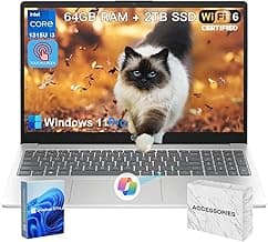 HP 2025 15.6" Touchscreen Laptop - w/Office Lifetime & Win 11 Pro&External DVD Drive, Intel i3 1315U(Up to 4.5GHz), Wi-Fi 6, Copilot AI, HD Touch Display, Long Battery Life, 64GB RAM, 2TB SSD