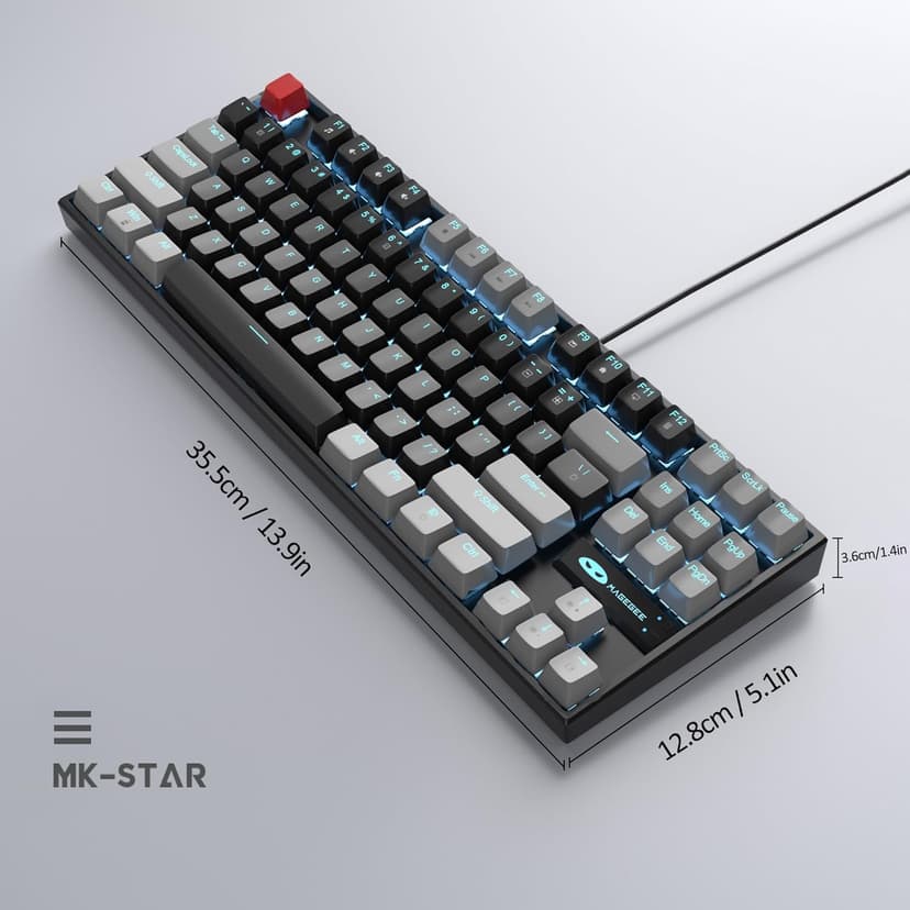 MageGee 75% Mechanical Gaming Keyboard, Red Switch, LED Blue Backlit, 87 Keys Compact TKL Wired Computer Keyboards for Windows Laptop PC Gamer - Black/Grey