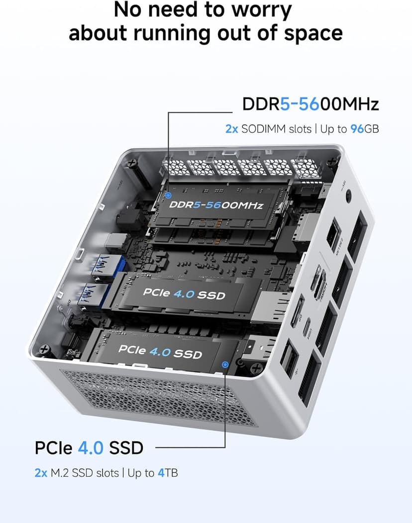 MINISFORUM UM880 Plus Mini PC AMD Ryzen 7 8845HS(8C/16T, up to 5.1GHz), 32GB DDR5 1TB PCIe4.0 SSD, HDMI+DP+USB4 Triple Outputs, OCuLink Port, 2.5G LAN, 5x USB Port, Radeon 780M Graphics Micro Computer