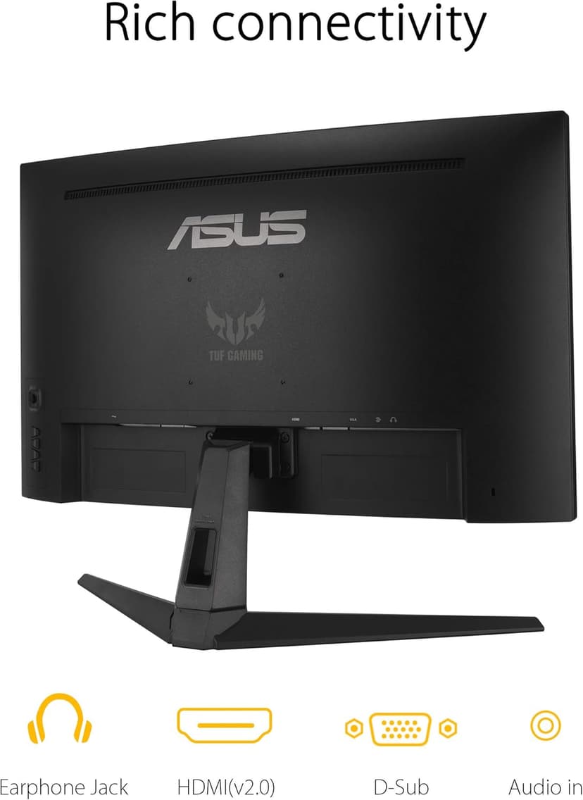 ASUS TUF Gaming VG27VH1B 27” Curved Monitor, 1080P Full HD, 165Hz (Supports 144Hz), Extreme Low Motion Blur, Adaptive-sync, FreeSync Premium, 1ms, Eye Care, HDMI D-Sub, BLACK