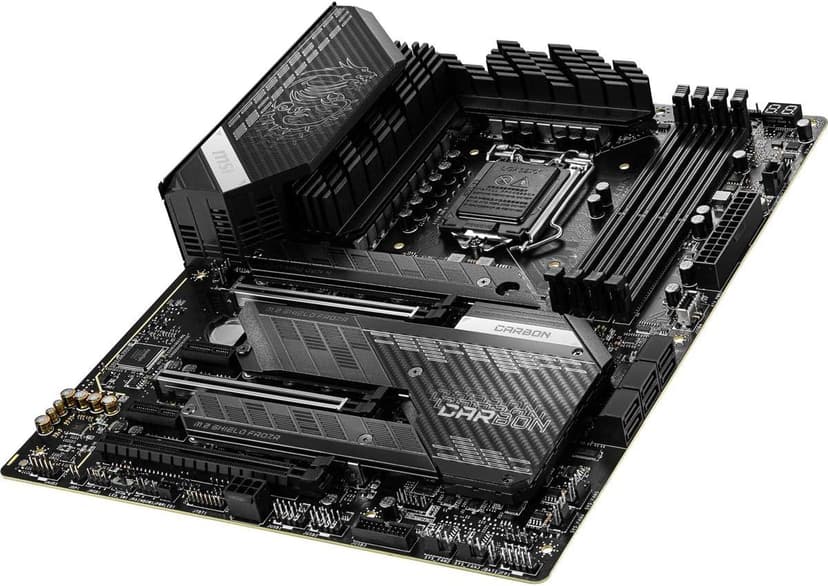MSI MPG Z590 Gaming Carbon WiFi Gaming Motherboard (ATX, 11th/10th Gen Intel Core, LGA 1200 Socket, DDR4, PCIe 4, CFX, M.2 Slots, USB 3.2 Gen 2, Wi-Fi 6E, DP/HDMI, Mystic Light RGB)