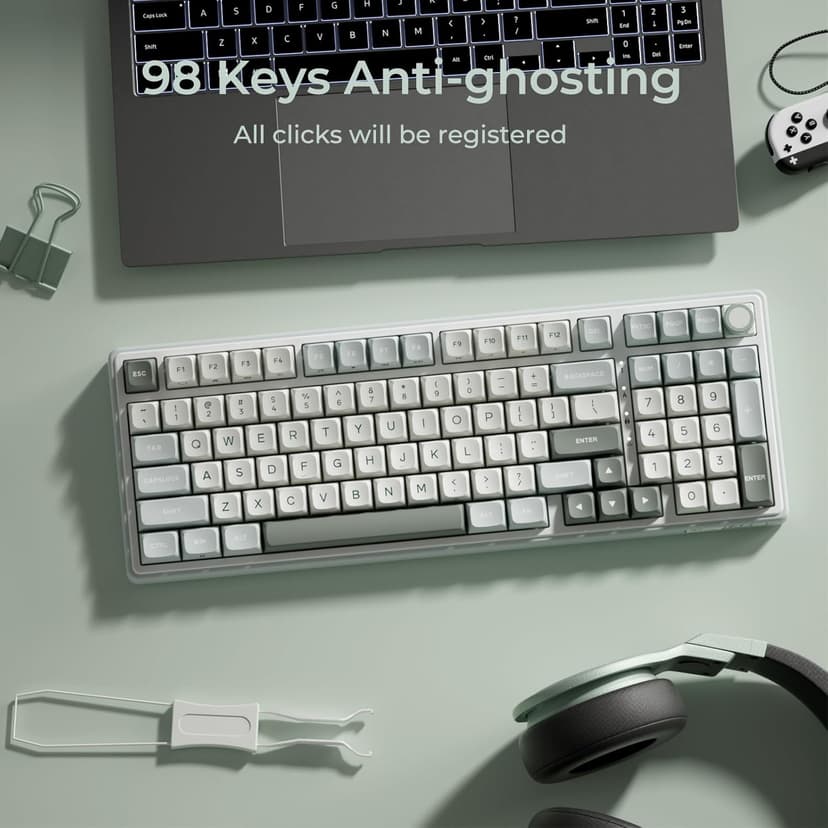 RK ROYAL KLUDGE R98 Pro Creamy Mechanical Keyboard, 96% Wired Gaming Keyboard RGB Backlit with Number Pad and Volume Knob, Gasket Mount, MDA Profile PBT Keycaps, Hot Swappable Pre-lubed Tactile Switch