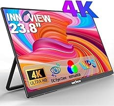 Innoview 23.8” 4K Portable Monitor, UHD (3840*2160) 100%sRGB IPS Speakers USB-C HDMI Work Home Second Monitor W/180°Adjustable Stand for Laptop, Desktop, Macbook, Phones, Tablet, PS5/4, Xbox, Switch