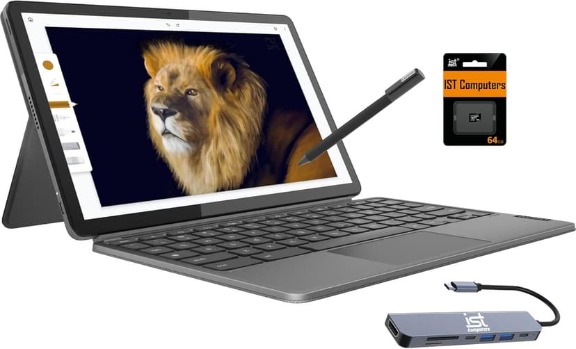 Lenovo Chromebook Duet 3 2-in-1 Tablet Laptop w/Detachable Keyboard (11" QHD Touchscreen, 8-Core Qualcomm CPU, 4GB RAM, 128GB (64GB eMMC + 64GB SD Card)) USI Pen, 8MP Webcam, Chrome OS, Grey