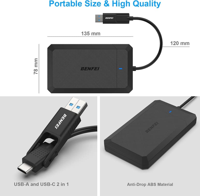 BENFEI 2.5 Inch SATA to USB Tool Free External Hard Drive Enclosure, USB Type-C/Type-A to Sata Compatible for 2.5 Inch SSD(Optimized for SSD, Support UASP SATA III)