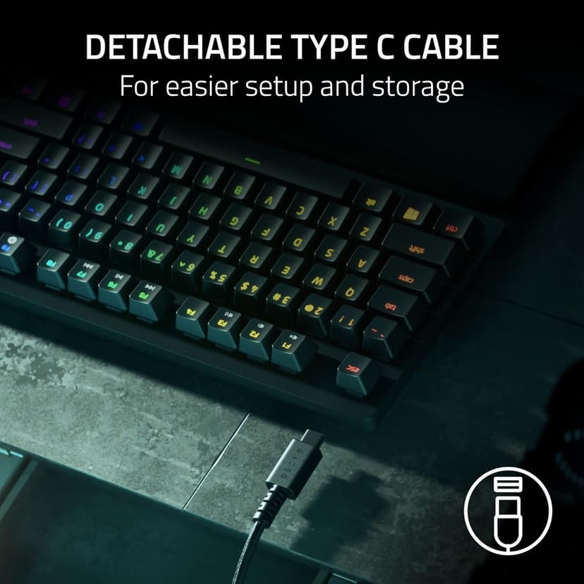 Razer Huntsman V2 TKL Tenkeyless Gaming Keyboard: Fast Clicky Optical Switches w/Quick Keystrokes & 8000Hz Polling Rate - Detachable Type-C Cable - Doubleshot PBT Keycaps - Ergonomic Wrist Rest