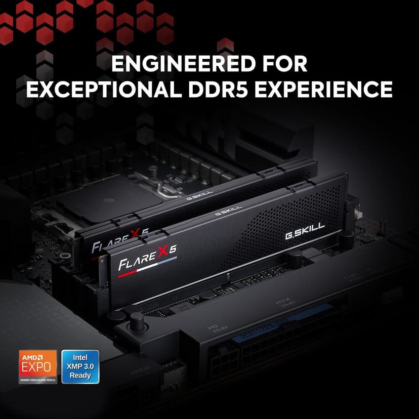G.SKILL Flare X5 Series (AMD Expo & Intel XMP 3.0) DDR5 RAM 64GB (2X 32GB) 6000MT/s CL36-36-36-96 1.35V Desktop Computer Memory U-DIMM - Matte Black (F5-6000J3636F32GX2-FX5)