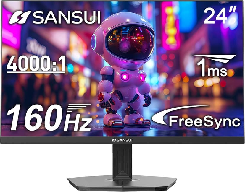SANSUI 24 Inch Gaming Monitor 160Hz FHD 1080P Computer Monitor, FreeSync 1ms 4000:1 Contrast, HDMI DP Ports VESA Support Eye Care Monitor for Gaming Office (HDMI Cable Included ES-G24F4M)