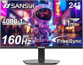 SANSUI 24 Inch Gaming Monitor 160Hz FHD 1080P Computer Monitor, FreeSync 1ms 4000:1 Contrast, HDMI DP Ports VESA Support Eye Care Monitor for Gaming Office (HDMI Cable Included ES-G24F4M)