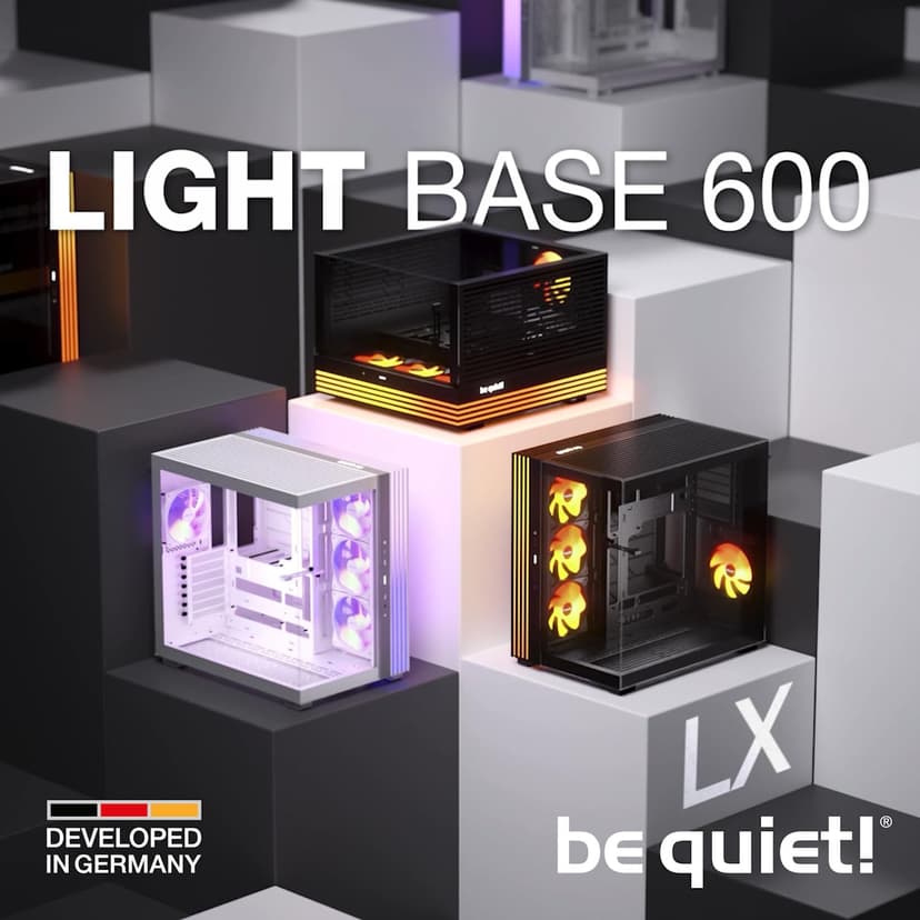 be quiet! Light Base 600 DX White PC Case | Fully Windowed Front and Side Panel | Dual Chamber | ARGB LED Strip | Inverted and Horizontal Layout Customizable | BGW66