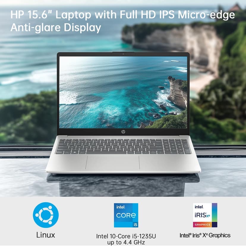 HP 15.6" FHD Linux Laptop, Anti-Glare Display, 10-Core Intel i5-1235U, 32GB RAM, 2TB SSD + 256GB Portable SSD, KeyPad, WiFi 6, Webcam, USB-C, Linux Ubuntu OS