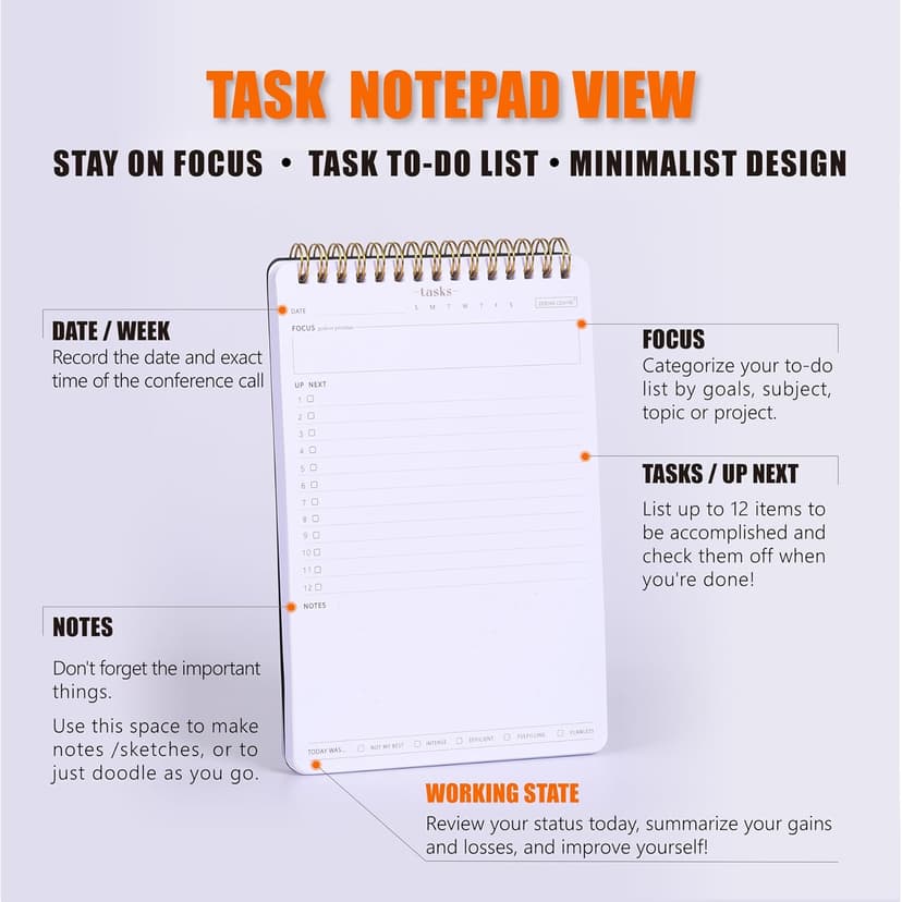 Focused To Do List Notebook For Work With 54 Sheets-A5 Daily Task Notepad is Perfect Desk Productivity Tool For Busy Lives With Big Lists-Task Checklist Organizer Agenda Pad-Goal Setting Journal
