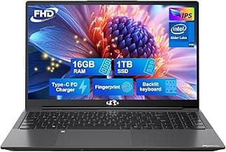 NIMO 15.6 IPS FHD-Laptop, 16GB RAM 1TB SSD Intel Pentium Quad Core N100, Computer with Backlit Keyboard Fingerprint (Beat to i3-1115G4 Up to 3.4GHz) Laptops for Student, Win 11 Gray