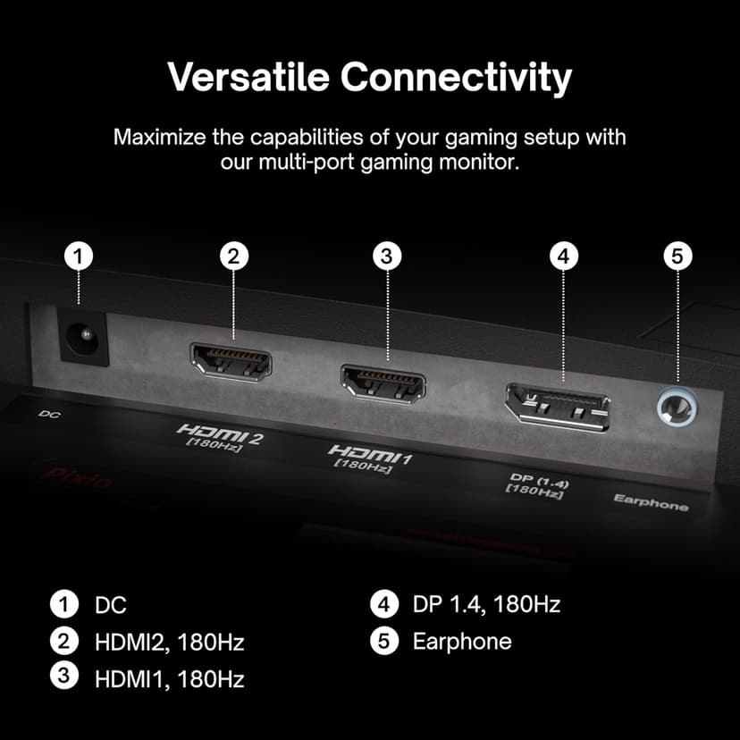 Pixio PX248 Prime V2 Black 24 inch 180Hz Refresh Rate FHD 1080p Resolution Fast-IPS Panel 1ms GTG Response Time Adaptive Sync LED Built-in Speakers Tilting Stand Gaming Monitor