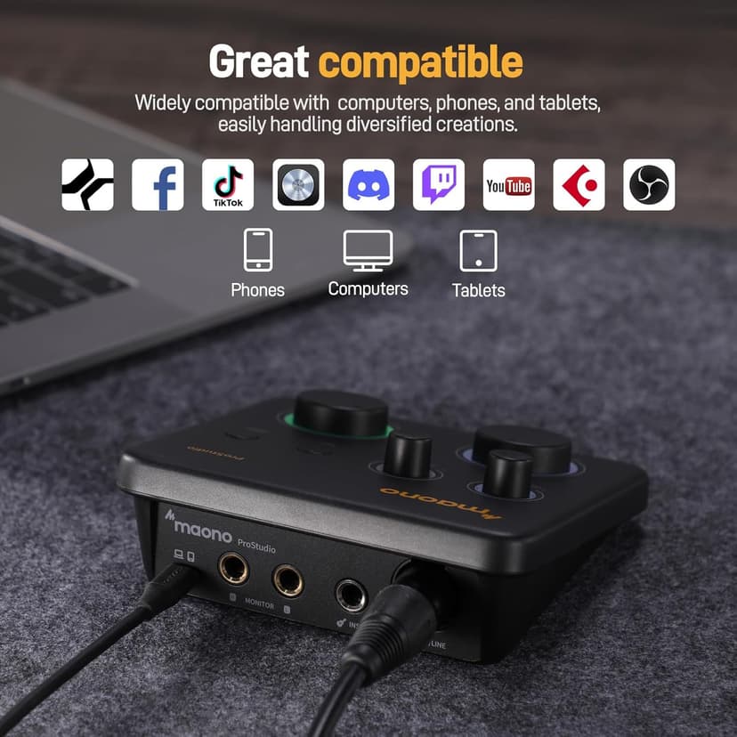 MAONO USB Audio Interface for PC: Interface with XLR Input 24-bit/192kHz Routing Software LOOPBACK ASIO Driver for Recording Music, Home-Studio, Guitar, Podcast, Streaming, DAW(PS22 Lite Black)