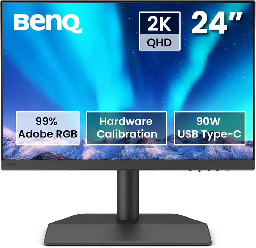 BenQ SW242Q 24-inch 2K 90W USB-C 16:10 Photographer MacBook/Windows Compatible Monitor, 99% Adobe RGB, 100% sRGB, Hardware Calibration, 90W USB-C, TUV Anti-Reflection Cert., 16-bit 3D LUT, HDR10