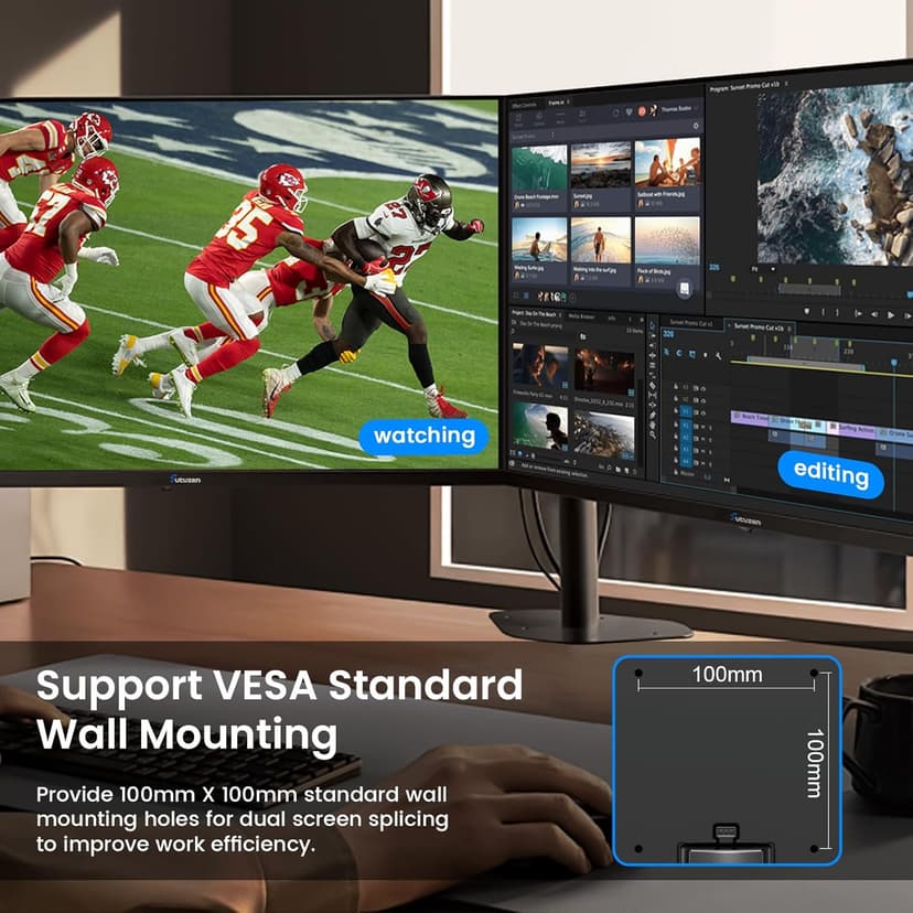 27 inch 1920x1080 100Hz Ultra Thin Computer Monitor with HDMI VGA, IPS Anti Glare Screen Work PC Monitor with Eye Care VESA Mountable Low Blue Light Wide Viewing Angle, 3 Yr WRNTY