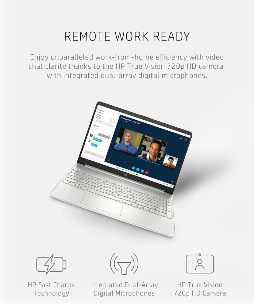 HP 15 Laptop, AMD Ryzen 3-5300U Processor, 8 GB RAM, 256 GB SSD Storage, 15.6-inch HD Micro-Edge Display, Windows 11 Home, Long-Lasting Battery, Fast Charge, 720p Webcam (15-ef2024nr), Natural silver