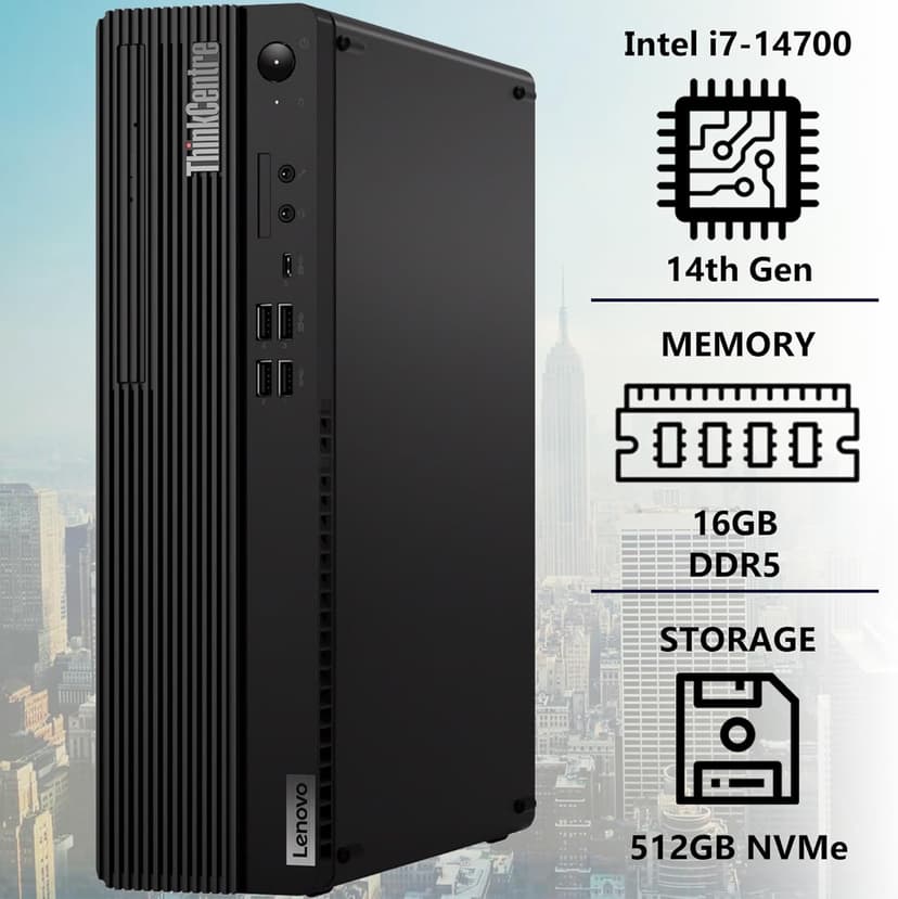 Lenovo ThinkCentre M70s Gen 5 SFF Intel i7-14700, 16GB DDR5 RAM, 512GB SSD, Wi-FI 6E + BT, RJ-45, HDMI, DP, Wired KB & Mouse, Windows 11 Pro, Business Desktop - Black