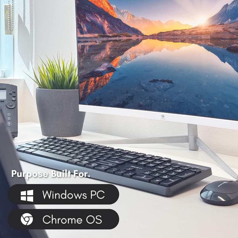Macally Wireless Keyboard | 2.4 Computer Key Board | Full Size and Wireless (Quiet Keys) All Day Comfortable Typing with Wireless USB for Laptop, Desktop PC, Surface, Chromebook, Notebook
