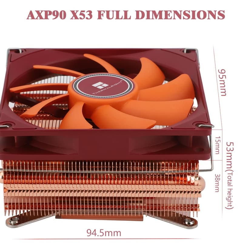 Thermalright AXP90-X53 Full Cooper Low Profile CPU Cooler ITX,with 92mm TL-9015R Slim PWM Fan ITX CPU Cooler,AGHP Technology,53mm Height,for AMD AM4 AM5/Intel 1700/1150/1151/1200/1851(AXP90 X53 Full)