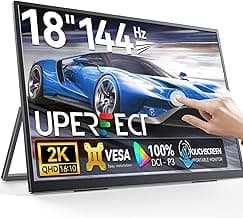 UPERFECT 2K 144Hz Portable Monitor Touchscreen 18" 2560x1600 QHD 100% DCI-P3 Laptop Monitor FreeSync HDR Gaming Monitor w/VESA & Stand 180°Adjustable, Slim Frameless Second Monitor for PC Phone